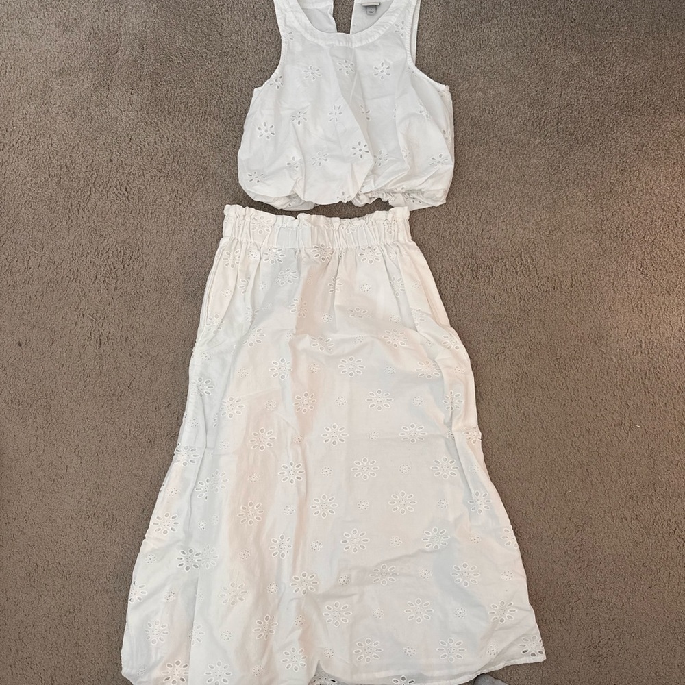 Women’s White Eyelet Midi Skirt - Lightweight Summer Style
